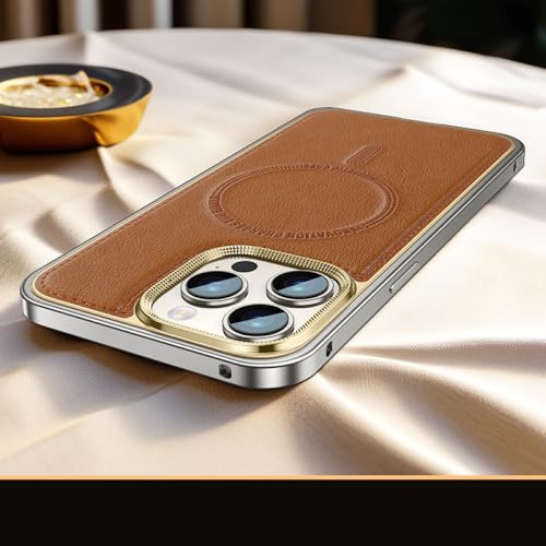 Étui de protection magnétique haut de gamme en métal marron pour iPhone