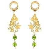 DOEARKO 2PCS Mushroom-Pendant Natural Stone Hypoallergenic Stainless Steel Dangle Ear Plugs Tunnels