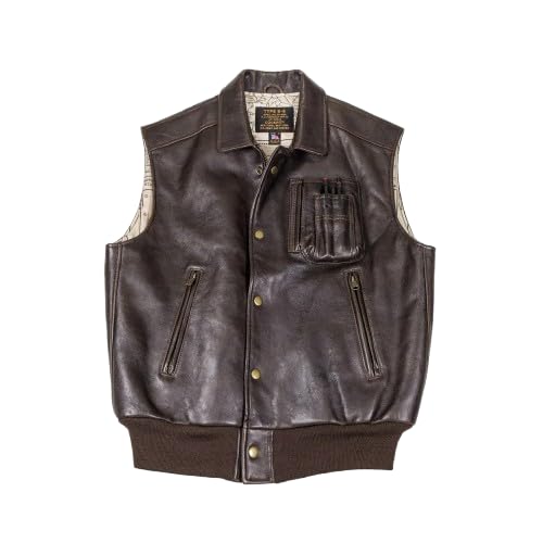 ABz Leathers Men's Dark Brown Distressed Classic Aviator Vintage Pilot-Style With Multiple Pockets Leather Vest
