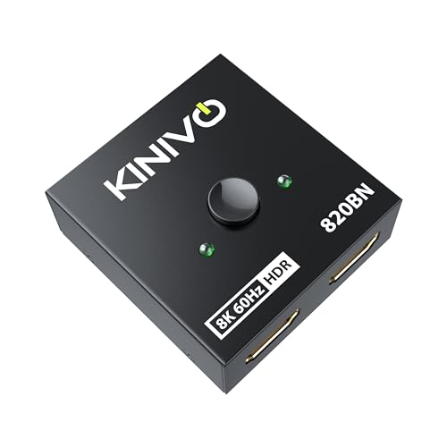 Image of Kinivo 8K HDMI Switch 2 in 1 Out - (Uni-Directional, 8K 60Hz, Ultra HD Switcher Hub, 48Gbps HDMI Hub, HDR10+ Selector, Manual Switching Only) - Compatible with HDTV, PS5 /4, Xbox, Projector