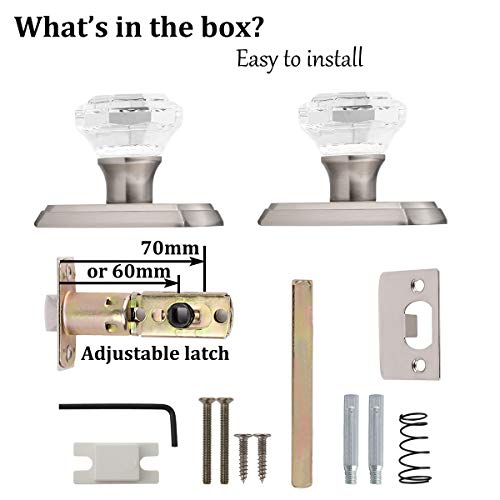 Clear Octagon Crystal Glass Door Knob Kit,Keyless Passage Handle For Hallway Closet Pantry,Satin Nickel Arched Rosette,1Pack #TOP5