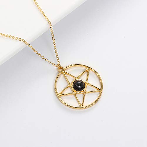 Senfai Pentagram Star Semi-Precious Stones Pendant Wiccan Pagan Necklace 18 Inch (Amethyst, Rhodium-Plated-Base-Metal) #TOP1