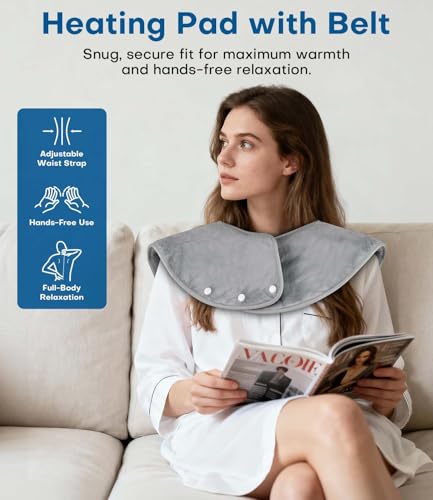 Elektrische Heizkissen für Rücken Schulter,60 x 100 cm Wärmewickel mit Schneller Erwärmung,6 Temperaturstufen mit 4 Zeitschaltuhren heizdecke Rücken Auto-OFF-Timer, Flanellmaterial, Waschbar