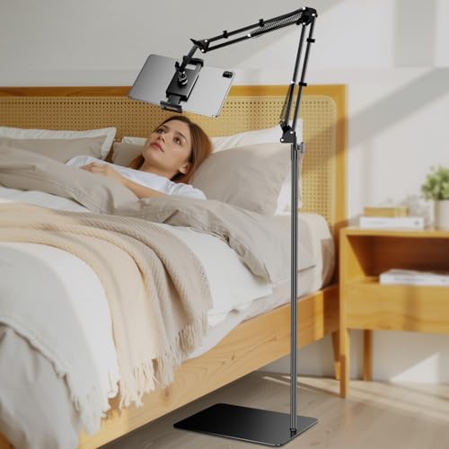 TRYONE Tablet Bodenständer Bett Kindle Halterung - [165CM Höhenverstellbar & Winkelverstellbar] Tabletständer Metall Basis für iPad Pro Air Mini/Kindle/Handy/Switch/Fire/Galaxy Tabs von 4 7-16.1 Zoll