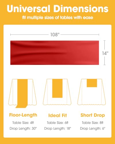 Image of Niuara Red Plastic Table Runner Party Decorations, Disposable, 4 Pack | Christmas Decor, Wedding & Holiday Events, Water & Oil Resistant, 14 x 108 Inch