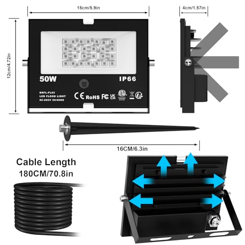 Changm Rgb Outdoor Led Flood Light 50W Color Changing Floodlights Spotlights Landscape Lighting Fixture Waterproof Landscaping Spot Light For Yard Garden Driveway Pathway Garden Ip66 Waterproof thumb #5