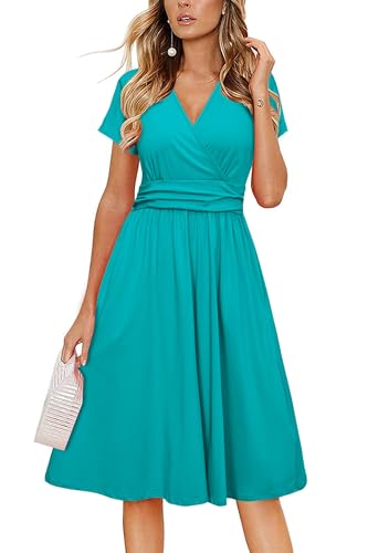 Image of Newshows Women's Pockets Wrap V Neck Floral Summer Vacation Casual Sundress | Wrinkle Free, Stretchy, Summer Beach Floral Sundress 2026, Casual Dress for Vacation, Guaduation, Side Pockets, A-line