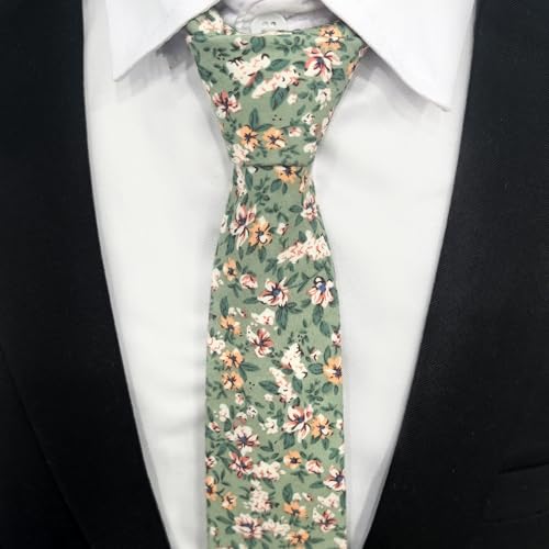 Image of Cotton Floral Ties for Men 2.76 inch Men's Skinny Tie Linen Flower Printed Neck Tie for Wedding Dating Party