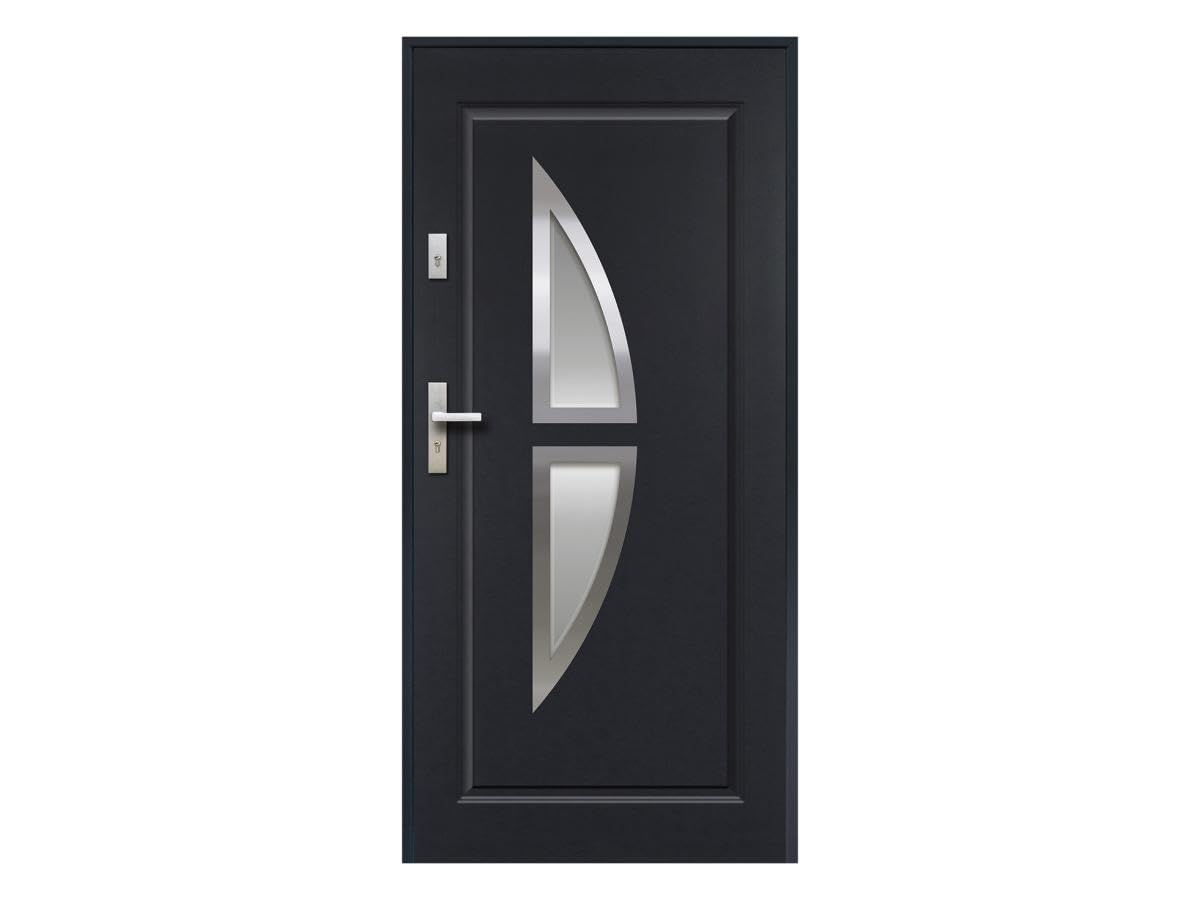Vente-unique-Puerta de entrada de acero acristalada con inox Alt. 207 x Ancho 100 cm antracita - se abre hacia la derecha COVAS