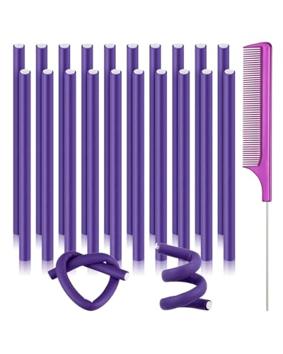 FUGLUS 20 Piezas Rodillos Flexibles para el Cabello, Rizador Pelo sin calor Sin Daños, con 1 Steel Rat Coil Comb, Rulos Flexibles para Rizar Pelo para Mujere y Niña, Pelo Corto, Medio y Largo