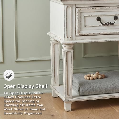 Signature Design by Ashley Realyn 24-in French Country 1-Drawer Nightstand | Chipped white, 1-Drawer, Antiqued two-tone finish, Veneers, wood and engineered wood, Open display shelf, Bedside table - image 4