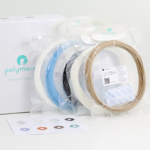 Polymaker 3D Printer Filament Sample Package, 1.75 mm Filament, PolyPlus, PLA Filament, PolyMax PLA Filament, PolySmooth, PolyFlex, TPU Filament, PolyWood, Wood Filament, Random Colors, 5 X 45g…
