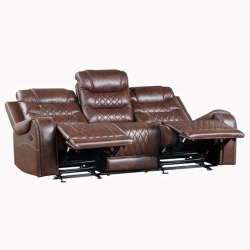 Image of Torque - Mikkel Leatherette Recliner Sofa 3 Seater Manual- Brown | Three-Seater Recliner Couch Chair | Triple 3 Seater Recliner Sofa for Living Room 1 Year Warranty
