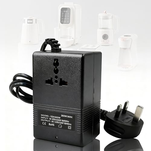 محول جهد كهربائي 220 فولت الى 110 فولت، محول تخفيض، محول طاقة للسفر، محول طاقة كهربائي منزلي لفرد الشعر والتلفزيون واللابتوب (300 واط)