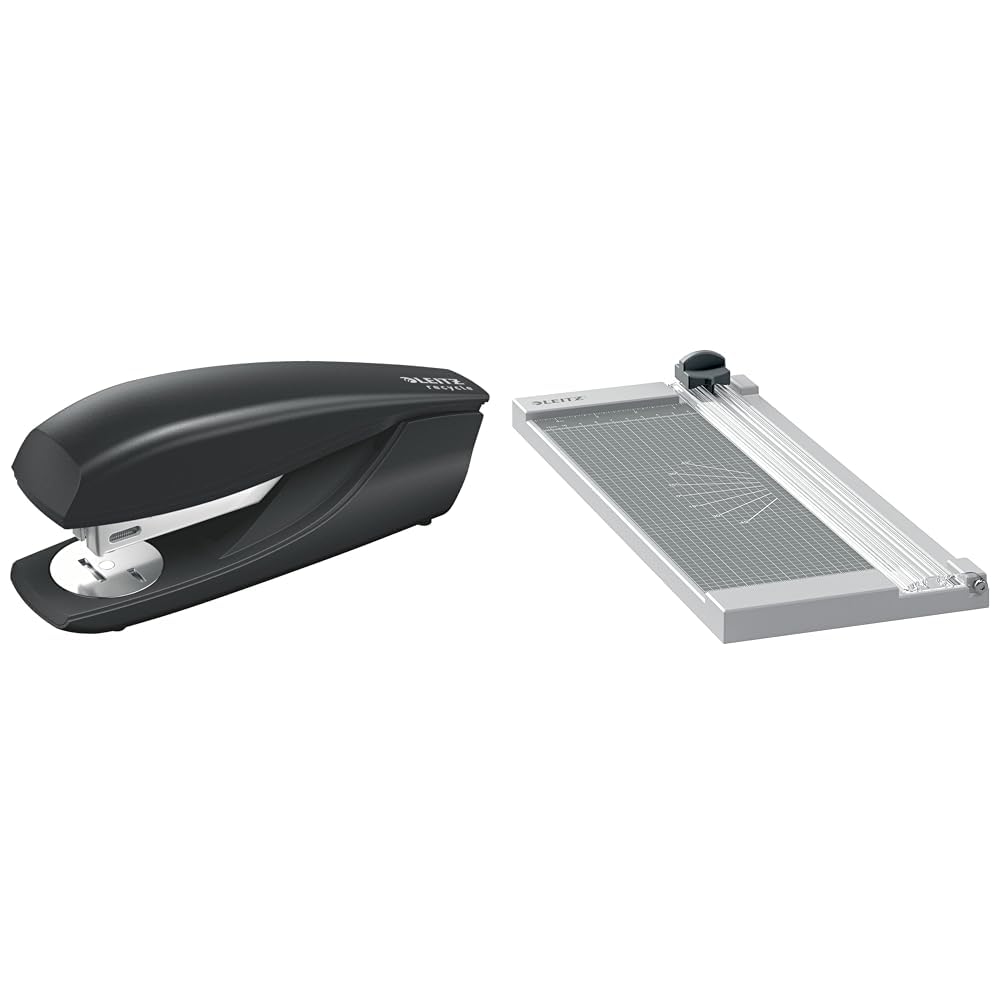 Leitz Set Heftgerät +Precision Home Papierschneider A4, Heftgerät bis 30 Blatt, Inkl. Heftklammern, Schneidemaschine mit 305 mm Schnittlänge bis zu 8 Blatt, 56040095 + 90250000
