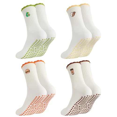 Image of Jspupifip 2 /4 /5 Pairs Cute Pilates Socks for Women Embroidery Non Slip Yoga Socks for Barre Workout Hospital
