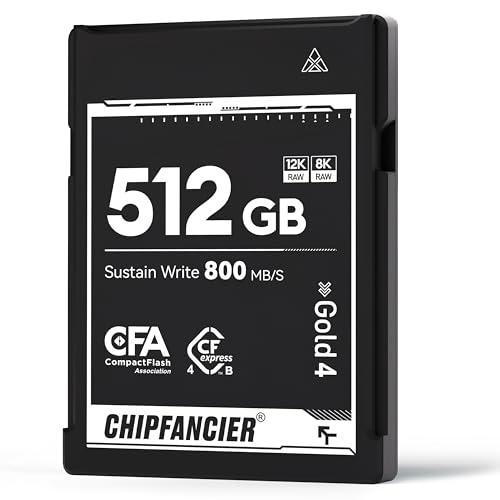 CHIPFANCIER CFexpress   Tarjeta de memoria 4.0 tipo B de 512 GB de hasta 3550 MB/s, lectura de 1550 MB/s, grabación de video sin procesar, compatible con Nikon D5/D6/Z7/Z9 Panasonic, Canon, EOS DJ
