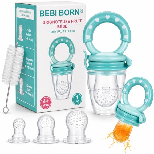 Bebi Born Chupete Fruta Bebe evolutivo de silicona sin BPA   Chupete de alimentación seguro para descubrir los alimentos sólidos   3 tamaños 4 24 meses   Alivia las encías   Azul
