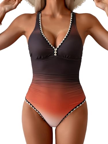 Image of B2prity One Piece Swimsuit for Women Tummy Control Ruched Bathing Suit Push Up Tie Back Swimwear Shell Stitched