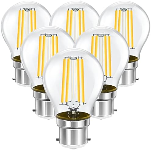 AMPTON Bayonet Light Bulbs Warm White, 35W Equivalent, Mini Globe B22 LED Bulb Energy Saving, 4W 400lm, Clear Golf Filament Lights Vintage Lamp, Non-dimmable, Pack of 6