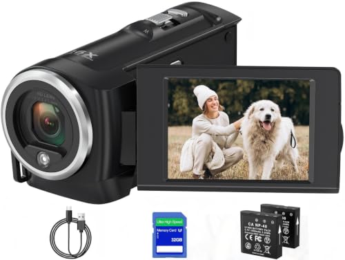 Fxmug 2.7K Camcorder QHD 56MP Video Camera 16X Digital Zoom Vlogging Camera with LED Fill Light for...