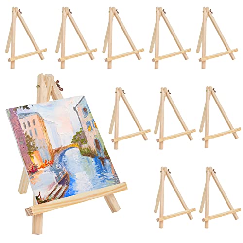 Worldity 10 Pack 9 Inches Tabletop Easels For Display, Mini Natural Wood Art Easel Tabletop, Art Craft Painting Easel Stand For Artist Adults Students, Table Top Easel For Card, Crafts, Sign, Photos #TOP21