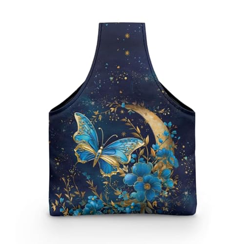 Image of ZUXONGSYBlue Moon Yarn Bags for Knitting Butterfly Yarn Tote Bag for Women Floral Portable Knitting Project HanbBag for Crochet Hooks