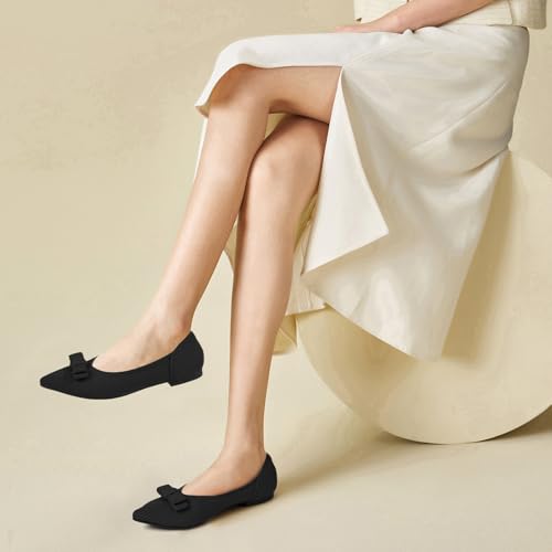 Women's Flats Pointed Toe Ballet Shoes with Bow Comfortable Knit Dressy Flat4