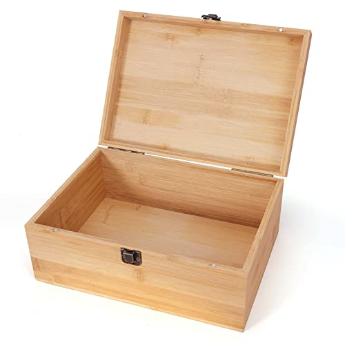 Image of Woiworco Large Bamboo Wooden Storage Box with Hinged Lid, 11 x 7.9 x 4.5 inch Natural Wooden Box for Crafts, Art, DIY, Stash, Keepsake, Gifts