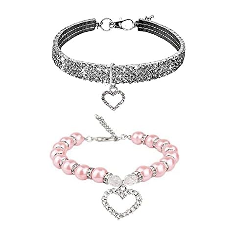 Rhinestone Dog Collar and Beads Dog Collar Kit, Bling Glitter Cat Adjustable Small Dog Collars Diamond Collar Pet for Small Dogs and Cats Dog Decoration Gift (S) Cover