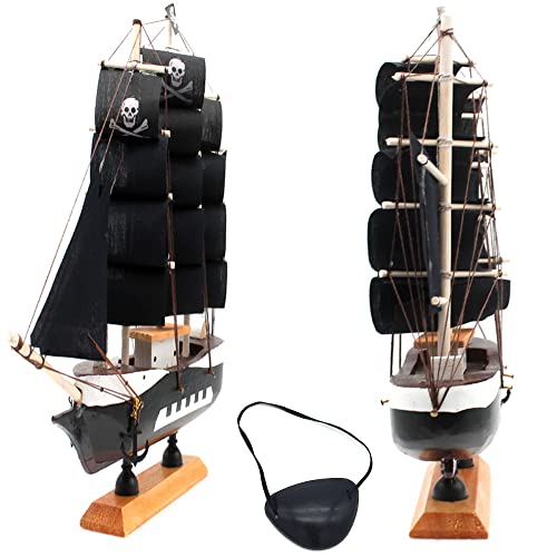 Mediterraner Stil Schwarz Piratenschiff Massivholz Segelboot Modell Dekorationen Home Wohnzimmer TV Schrank Desktop… – Bild 3