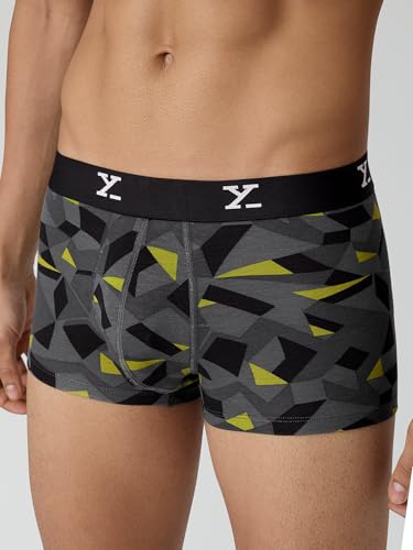 Image of XYXX Men's Shuffle Micromodal Regular Fit Printed Antimicrobial Trunks with No Marks Waistband (Pack of 3)