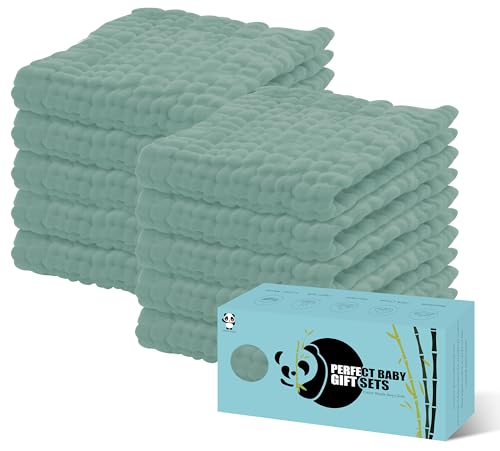 Image of HIPHOP PANDA 10 Pack 6-Layers Muslin Burp Cloths Large - Durable 100% Cotton - Baby Essentials Extra Absorbent and Soft Boys & Girls Rags for Newborn Registry (Green, 20" X10")