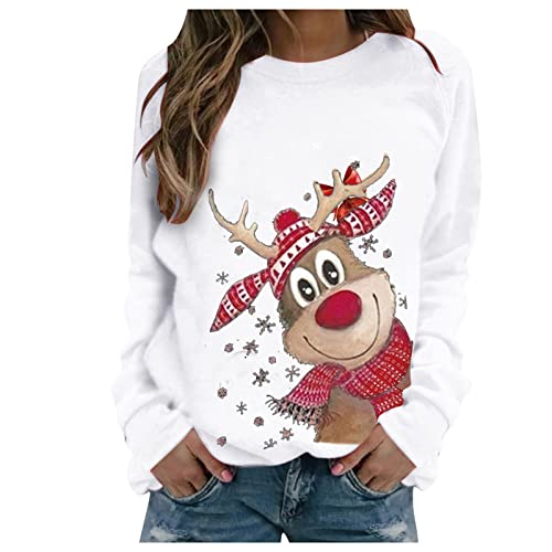 SoLu DAY8 Pull Marrant de Noel Femme Grande Taille Pas Cher Rennes Sweat Shirt Femme Rigolotes Noël Idee Cadeau Tunique Noel Imprimé Noel Manches Longues Adolescent Large Chemise Chic Cover
