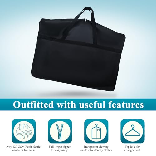 Image of Men's Coat & Blazer Cover | Fold-Over Rexin Garment Bag | Durable, Dustproof, Moisture-Proof Protector for Suits, Jackets & Formal Wear | Black | Set of 3 | Height-36 inch