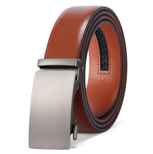 SENDEFN Men's Leather Belt - Automatic Ratchet Slide Buckle, Easy Trim-to-Fit Function, Packaged with Gift Box