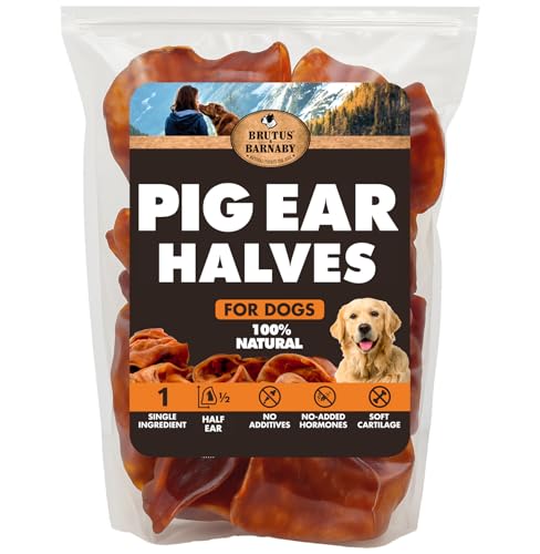 BRUTUS & BARNABY Pig Ear Halves for Dogs 15 Ct. All-Natural Single Ingredient Dog Chews Slow Cooked & Fully Digestible Rawhide Alternative