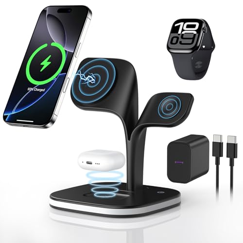 MagSafe 3-in-1 Wireless Charger Fast Charging for iPhone Charging Station for iPhone 17/Air/16/15/14/13/12 Series, for Apple Watch 11/10/9/8/7/6/5/4/3/2/SE/Ultra, for AirPods 4/3/2 Pro/2/3
