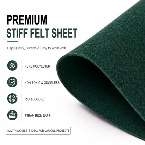 Image of Hunter Green Large Felt Fabric 36 inch x 36 inch (1 Square Yard), 1mm Stiff Felt Sheet, Nonwoven Fabric for Crafts, DIY Projects, Art, Sewing, Lining & Decorations