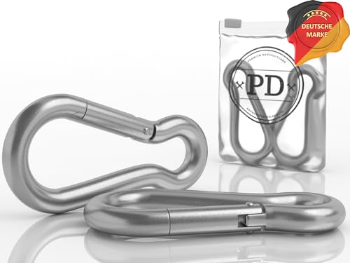 PD® Karabinerhaken Edelstahl 5x50 | Feuerwehr Karabiner Rostfrei aus Edelstahl A4 V4A | Extrem belastbare Carabiner für Schaukel, Sonnensegel, Hängematte, Schlüsselanhänger & Boot | 2 Stück