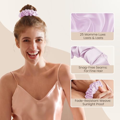 Image of THXSILK 100% Mulberry Silk Chunky Scrunchies 3-Pack, 25 Momme Mulberry Silk Hair Ties for Women, Thick Voluminous No Damage Hair Ties, Ponytail Holders for All Hair Types, Light Purple