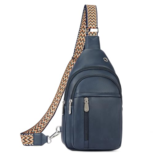 Image of BOSTANTEN Sling Bag Cross Body Bag Trendy Leather Crossbody Purse with Adjustable Guitar Strap for Travel