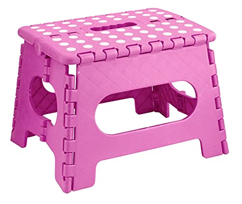 Zusammenklappbarer Tritthocker, leicht, stark, kompakt, rutschfest, Mehrzweck-Hocker, für Kinder und Erwachsene, für Küche, Garten, Badezimmer (22,9 cm), Rosa Cover