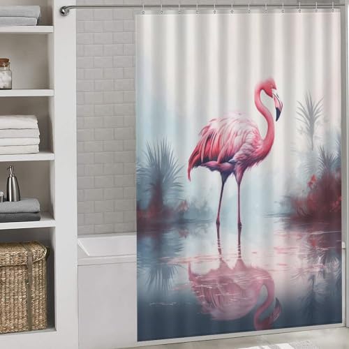 Rideau de douche flamant rose en polyester imperméable 152x183cm