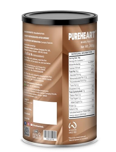 Image of Pureheart Natural Macadamia Halves (200 gm) Premium Australian Macadamia Nuts, Rich in Antioxidants - Exotic, and Crunchy Dry Fruits, Ideal Snacks, No Additives