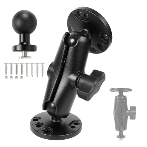 Aluminum Kayak 1" Ball Mount for Garmin Striker 4 / Plus 4 / Vivid 4cv, Fish Finder Mount with Round Plates & T-Bolt Track Base, Medium Arm Marine Electronic Holder Compatible with Lowrance, Raymarine