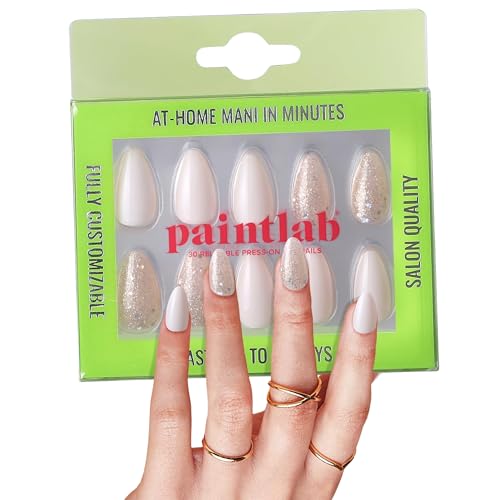 PaintLab Press-On Nails Manicure Kit, Sparkling Dreams, 30-Piece Set, Long-Lasting Fake Nails with Glue, File, Prep Pad & Cuticle Stick