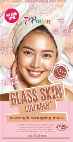 7th Heaven Glass Skin Collagen Wrapping Skincare Face Mask - Hyaluronic Acid and Vegan Collagen - For Dewy Fresh Skin