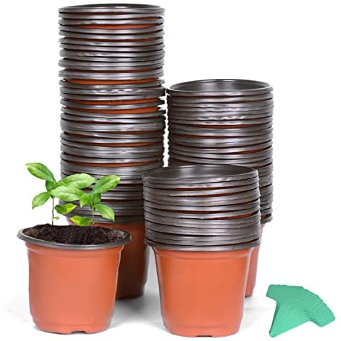 Cymax 100 Pack 10cm Plants Nursery Pots with Plant Lables,Reusable Plant Seeding Plastic Plant Flower Container Seed Starting Pots for Succulents,Herb,Vegetables,Seedlings, Transplanting Cover