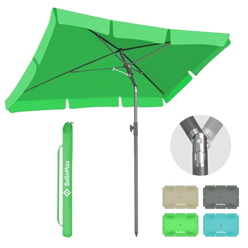BelleMax Parasol de Plage Exterieur, avec ancre de sable 12 cm & Sac de Parasol, Inclinable sur 30°, Hauteur réglable, pour Balcon, Plage, Terrasse, Protection Solaire UV50 +,Pomme Verte,180 cm